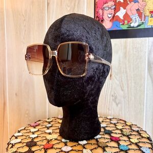 Brown Tan Ombre Oversized Square Vintage 70s 80s Style Sunglasses